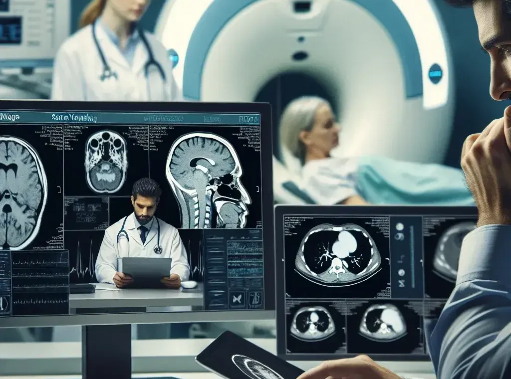 "Patient accessing hospital portal on a tablet to view CT and MRI imaging results securely, illustrating advancements in healthcare technology"