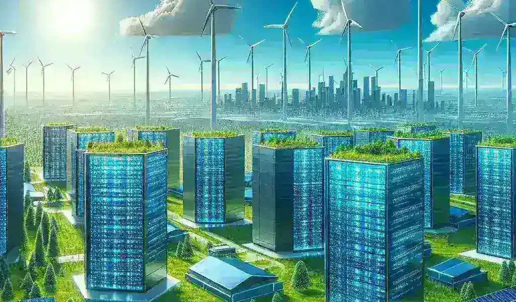 "Microsoft Azure's new carbon-neutral data center in the U.S. showcasing advanced green technology and sustainable architecture, designed to support eco-friendly cloud computing services."