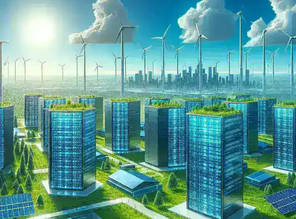 "Microsoft Azure's new carbon-neutral data center in the U.S. showcasing advanced green technology and sustainable architecture, designed to support eco-friendly cloud computing services."