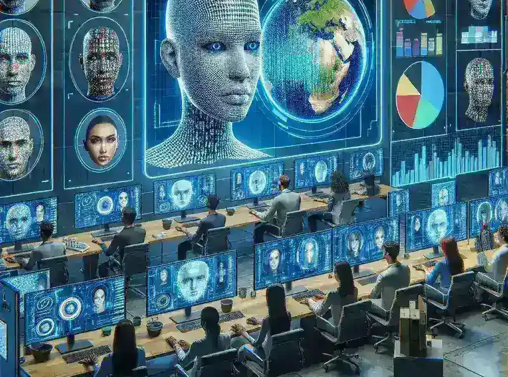 "Illustration of advanced deepfake detection technology being integrated into content platforms, showcasing a digital screen with real-time analysis of video authenticity."