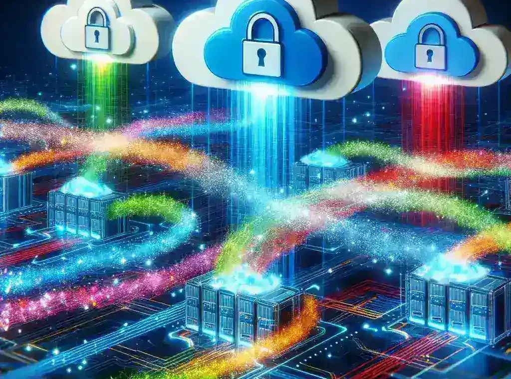 "Illustration of cloud-locked secret sharing engines highlighting secure data distribution technology for enhanced digital security in the future."
