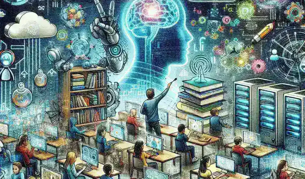 "AI-powered education tools launched by Pearson and Google showcased in a classroom setting, highlighting innovative learning technologies for enhanced student engagement and personalized learning experiences."