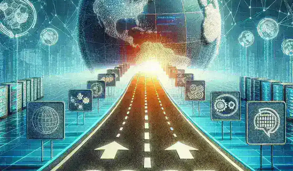"Graphical representation of Nvidia's strategic roadmap showcasing key initiatives and milestones for maintaining AI market leadership through 2025 and beyond."