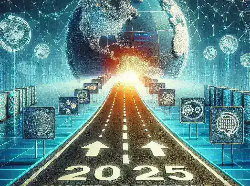 "Graphical representation of Nvidia's strategic roadmap showcasing key initiatives and milestones for maintaining AI market leadership through 2025 and beyond."