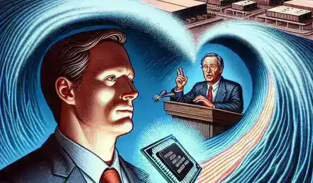 Alt text: "Former President Trump delivering a speech, criticizing Intel CEO over semiconductor policy, illustrating the impact on U.S. semiconductor leadership."